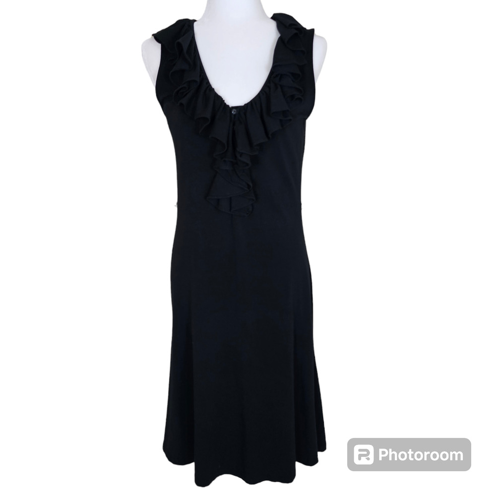 Lauren Ralph Lauren Black Modal Knit Ruffle Tank Dress M Sleeveless LBD EUC